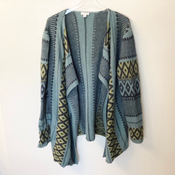 J.Jill Wool and Alpaca Blend Draped Jacquard Open Cardigan - Blue - LT - Picture 2 of 10
